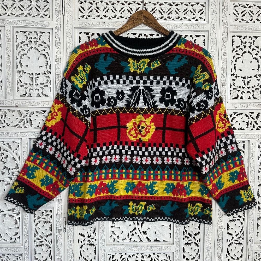 Vintage Chateau‎ 80's Colorful Artsy Nordic Graphic Chunky Sweater Sz Small